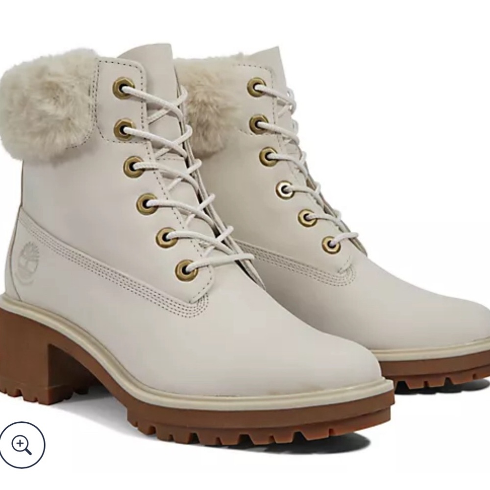 SOLD elsewhere - $140 Timberland Kinsley 6” White Leather Fur Boot sz 7 Cream